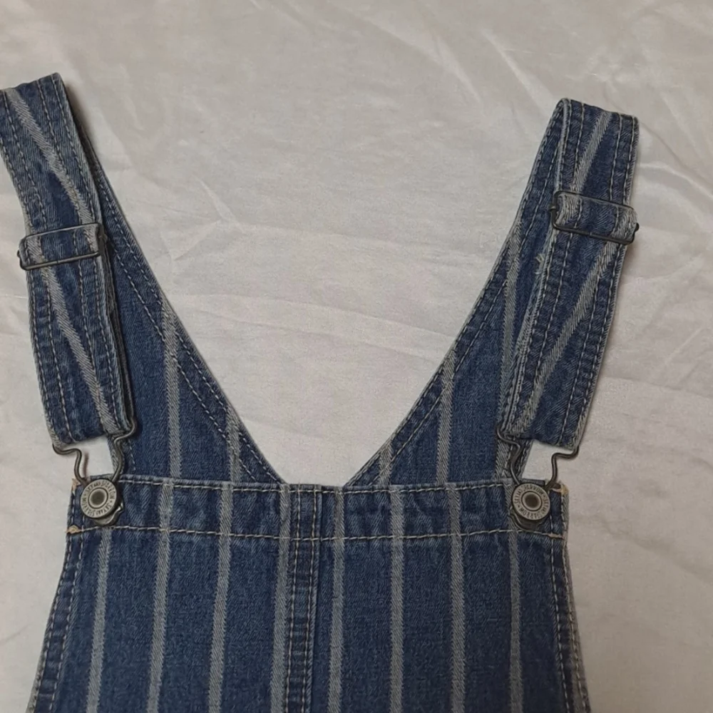 Railroad Striped Denim Overall Jumper Pinafore Mini Dress